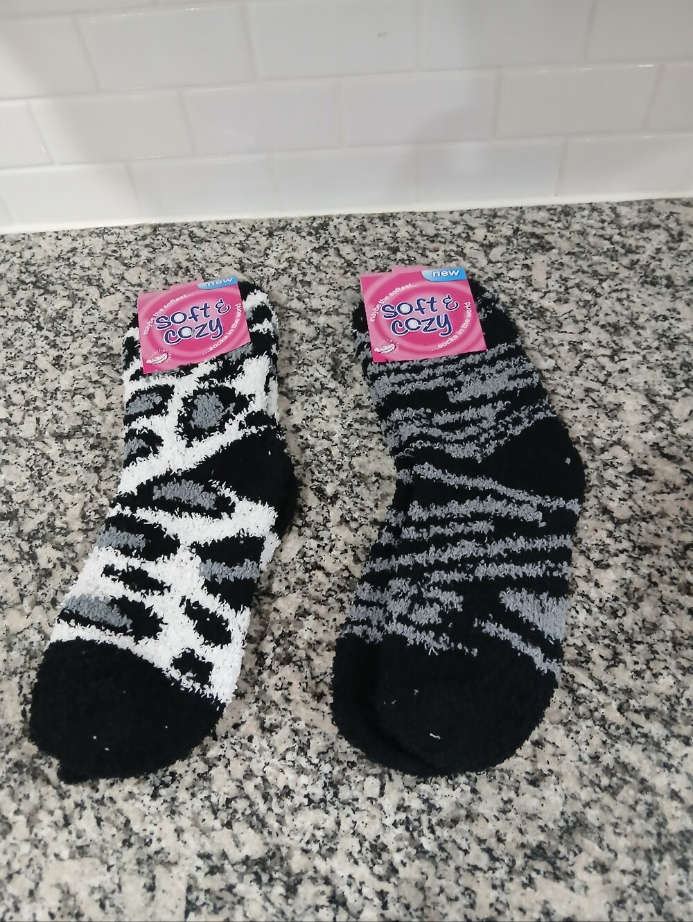 Womens Black and White Fuzzy Socks - 2 Pack